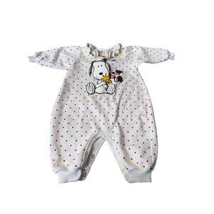 Vtg Snoopy Infant Holiday Romper With Polka Dots & Gold Trim Size 6 Months